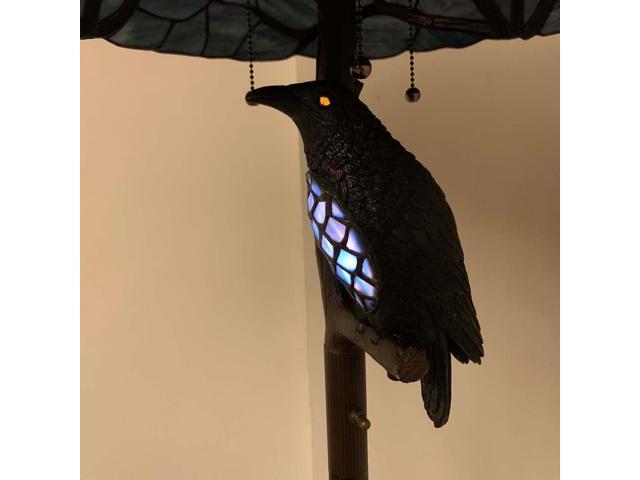 Bieye L10882 Ravens Sitting on Bare Tree Branch Against Full Moon Tiffany Style Stained Glass Floor Lamp with Raven Night Light Double Lit for...