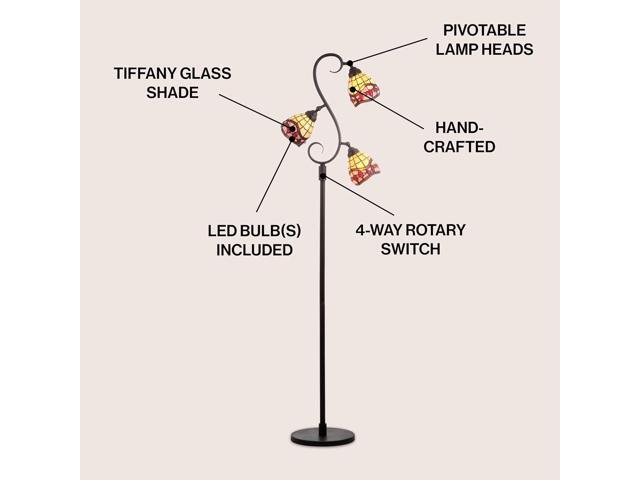 JONATHAN Y JYL8013A 70.5' Traditional Tiffany Style Floor Lamp, Bronze 3-Light Tree Standing Lamp for Living Room, Bedroom, Office with Multi-Color...