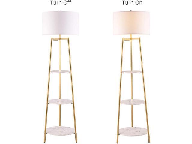 ROSEN GARDEN Floor Lamp, Standing Reading Light with Faux Marble Shelves and Fabric Shade, Modern Tall Pole Lamp, Accent Furniture Décor Lighting...