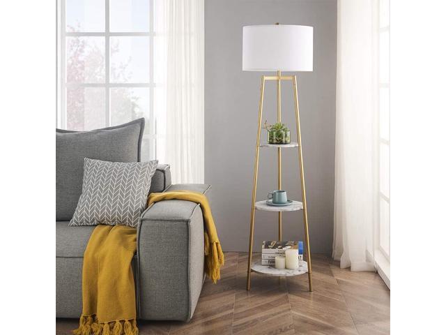ROSEN GARDEN Floor Lamp, Standing Reading Light with Faux Marble Shelves and Fabric Shade, Modern Tall Pole Lamp, Accent Furniture Décor Lighting...