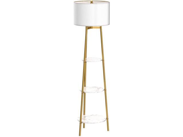 ROSEN GARDEN Floor Lamp, Standing Reading Light with Faux Marble Shelves and Fabric Shade, Modern Tall Pole Lamp, Accent Furniture Décor Lighting...