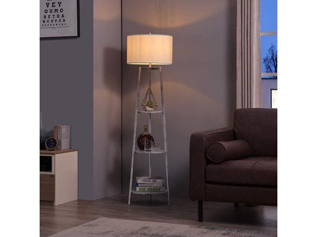 ROSEN GARDEN Floor Lamp, Standing Reading Light with Faux Marble Shelves and Fabric Shade, Modern Tall Pole Lamp, Accent Furniture Décor Lighting...