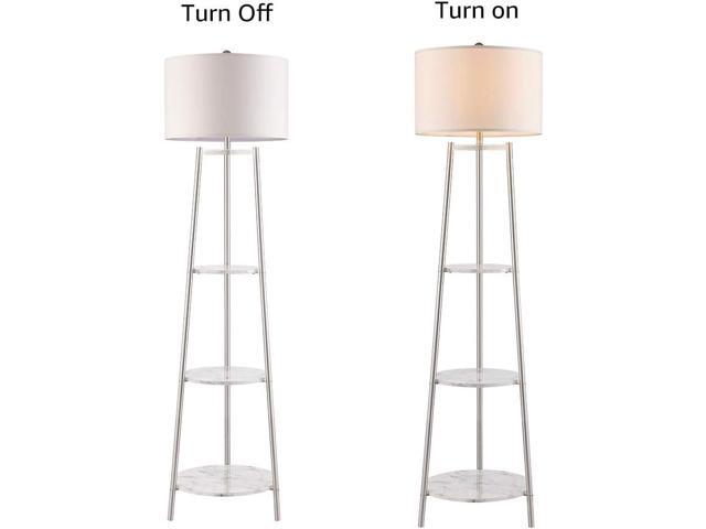 ROSEN GARDEN Floor Lamp, Standing Reading Light with Faux Marble Shelves and Fabric Shade, Modern Tall Pole Lamp, Accent Furniture Décor Lighting...