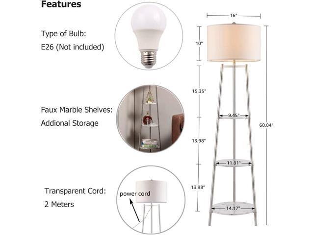 ROSEN GARDEN Floor Lamp, Standing Reading Light with Faux Marble Shelves and Fabric Shade, Modern Tall Pole Lamp, Accent Furniture Décor Lighting...