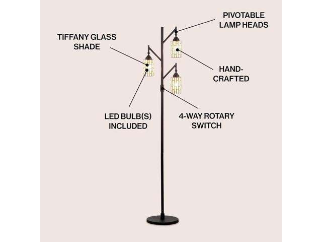 Jonathan Y JYL8012A Tiffany-Style 71' Multi-Light Metal Rotary LED Floor Lamp, Traditional, 3 Lights for Home, Kitchen, Bed Room, Dining Room,...
