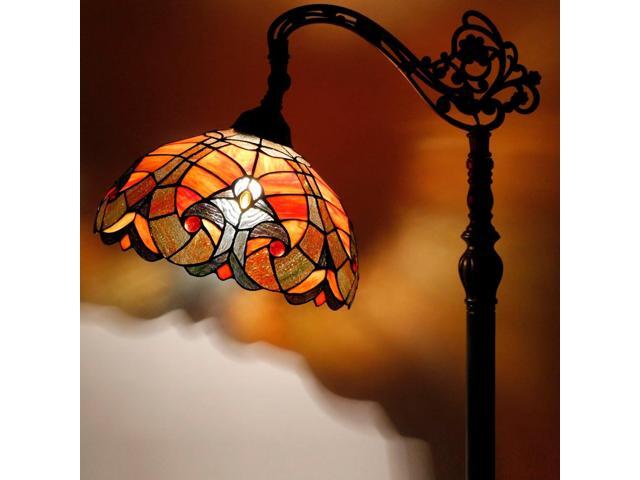 WERFACTORY Tiffany Floor Lamp Red Liaison Stained Glass Arched Lamp 12X18X64 Inches Gooseneck Adjustable Corner Standing Reading Light Decor...