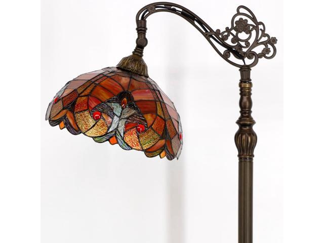 WERFACTORY Tiffany Floor Lamp Red Liaison Stained Glass Arched Lamp 12X18X64 Inches Gooseneck Adjustable Corner Standing Reading Light Decor...