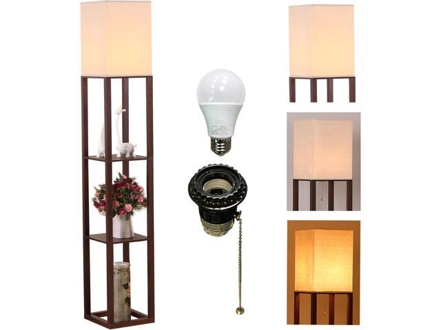 HomeFocus - Floor Lamp with Shelves, Shelf Floor Light with LED Bulb, Modern Wood Shelf Standing Lamp, Corner Display Floor Lamp for Living Room,...