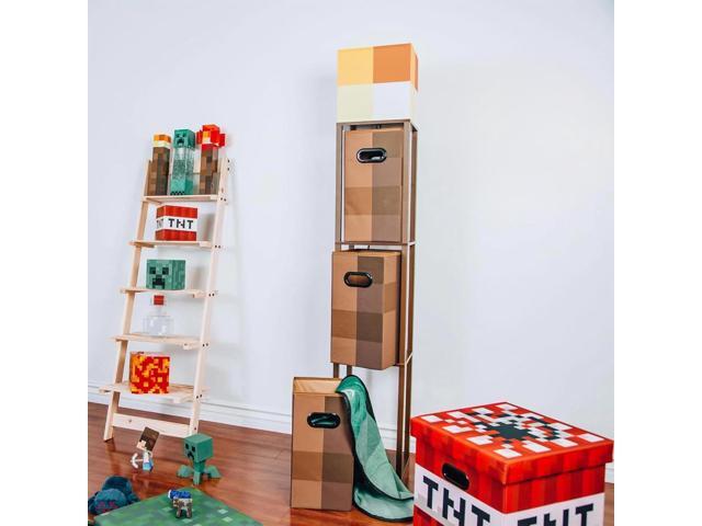 Minecraft Brownstone Torch 5-Foot Standing Floor Lamp and Storage Unit Includes 3 Cube Organizer Storage Bins