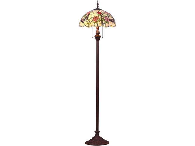 Bieye L11408 Butterfly Tiffany Style Stained Glass Floor Lamp with 16-inch Wide Handmade Lampshade Metal Base for Bedroom Living Room, 59-inch Tall