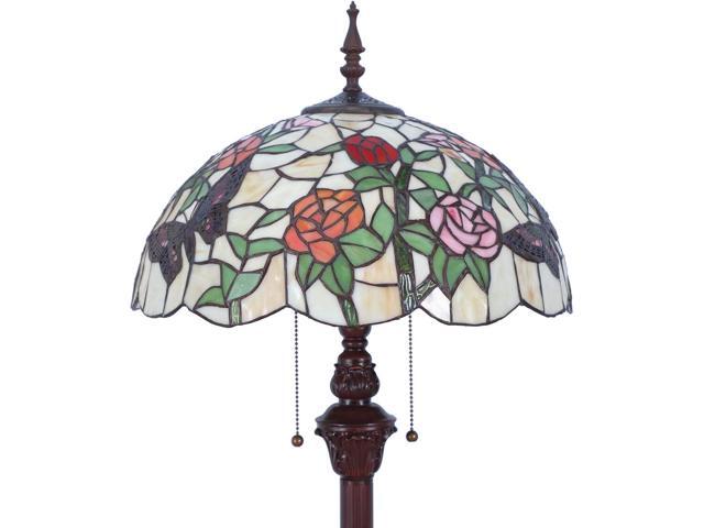 Bieye L11408 Butterfly Tiffany Style Stained Glass Floor Lamp with 16-inch Wide Handmade Lampshade Metal Base for Bedroom Living Room, 59-inch Tall
