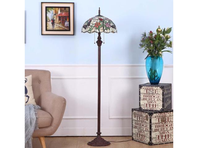 Bieye L11408 Butterfly Tiffany Style Stained Glass Floor Lamp with 16-inch Wide Handmade Lampshade Metal Base for Bedroom Living Room, 59-inch Tall