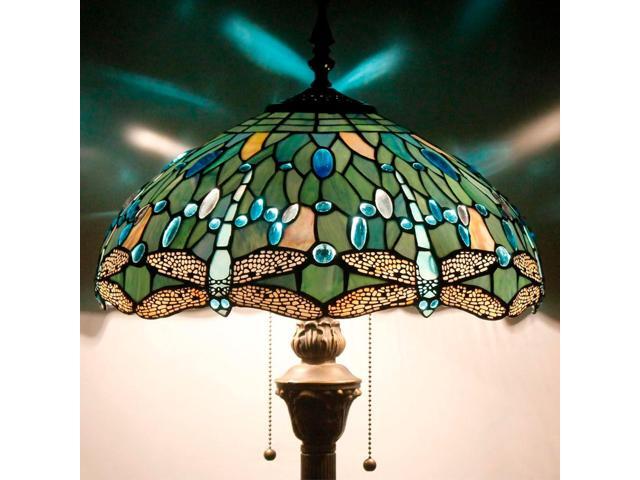 WERFACTORY Tiffany Floor Lamp Sea Blue Stained Glass Dragonfly Standing Reading Light 16X16X64 Inches Antique Pole Corner Lamp Decor Bedroom Living...