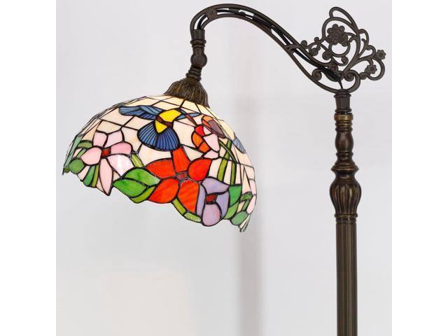 WERFACTORY Tiffany Floor Lamp Hummingbird Amber Stained Glass Arched Lamp 12X18X64 Inches Gooseneck Adjustable Corner Standing Reading Light Decor...
