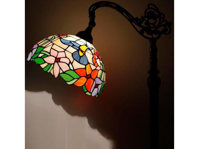 WERFACTORY Tiffany Floor Lamp Hummingbird Amber Stained Glass Arched Lamp 12X18X64 Inches Gooseneck Adjustable Corner Standing Reading Light Decor...