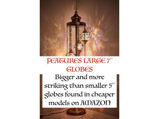 DEMMEX - 7 Large Globes Turkish Moroccan Mosaic Floor Lamp, Tiffany-Style Bohemian Standing Lamp, 5-Foot Tall, 7-Inch Handcrafted Globes, Boho...