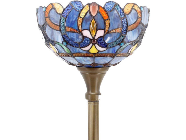 WERFACTORY Tiffany Floor Lamp Blue Purple Cloud Stained Glass Light 12X12X71 Inches Pole Torchiere Standing Corner Torch Uplight Decor Bedroom...