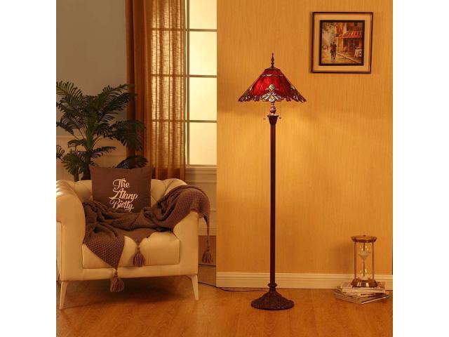 Bieye L10242 Baroque Tiffany Style Stained Glass Floor Lamp with 17-inch Wide Lampshade, 65-inch Tall (Red)
