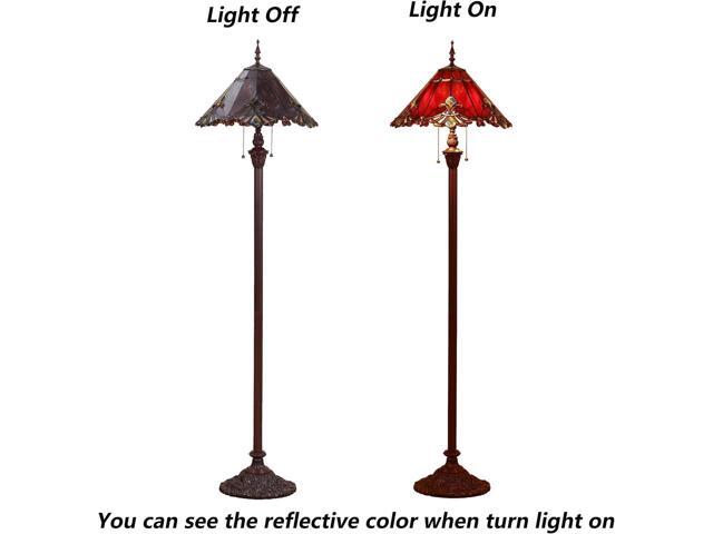 Bieye L10242 Baroque Tiffany Style Stained Glass Floor Lamp with 17-inch Wide Lampshade, 65-inch Tall (Red)
