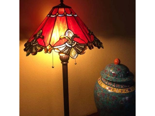 Bieye L10242 Baroque Tiffany Style Stained Glass Floor Lamp with 17-inch Wide Lampshade, 65-inch Tall (Red)