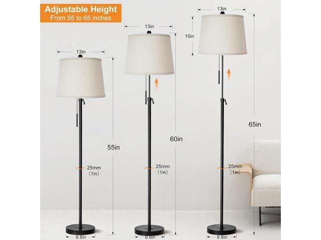 Floor Lamps for Living Room, Black Floor Lamp Adjustable Height Standing Lamp, Dimmable Modern Tall Floor Lamp for Bedroom Office with Beige Linen...