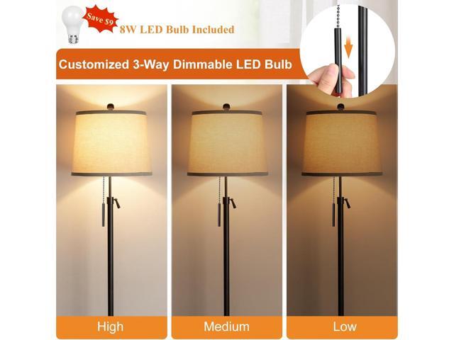 Floor Lamps for Living Room, Black Floor Lamp Adjustable Height Standing Lamp, Dimmable Modern Tall Floor Lamp for Bedroom Office with Beige Linen...