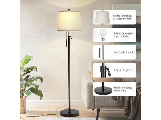Floor Lamps for Living Room, Black Floor Lamp Adjustable Height Standing Lamp, Dimmable Modern Tall Floor Lamp for Bedroom Office with Beige Linen...