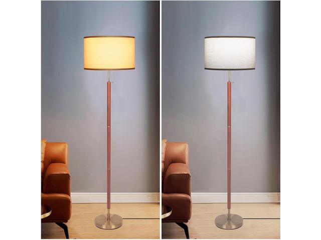 HonoDing Mid-Century Modern Floor Lamp, Walnut Wood Finish, Drum Shade, Living Room Décor (64in, E26 LED)