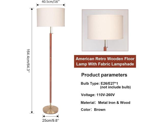 HonoDing Mid-Century Modern Floor Lamp, Walnut Wood Finish, Drum Shade, Living Room Décor (64in, E26 LED)