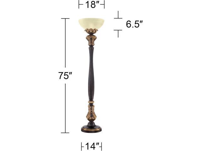 Barnes and Ivy Rita Traditional Victorian Torchiere Floor Lamp 75' Tall Carved Wood Amber Glass Shade Foot Dimmer Standing Light for Living Room...