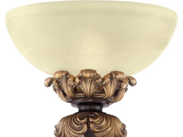 Barnes and Ivy Rita Traditional Victorian Torchiere Floor Lamp 75' Tall Carved Wood Amber Glass Shade Foot Dimmer Standing Light for Living Room...