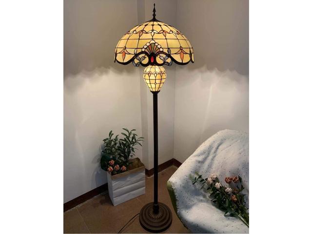 Bieye L10803 Baroque Tiffany Style Stained Glass Double Lit Floor Lamp for Home Decor 64-inch Tall (20-inch Wide, Cream)