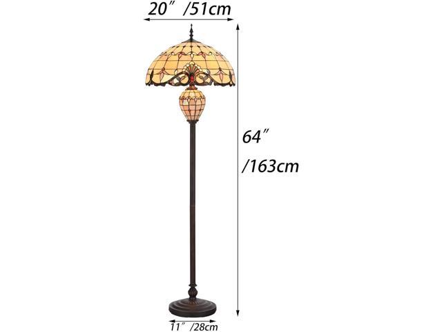 Bieye L10803 Baroque Tiffany Style Stained Glass Double Lit Floor Lamp for Home Decor 64-inch Tall (20-inch Wide, Cream)