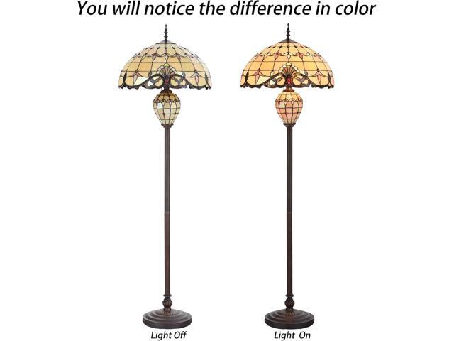 Bieye L10803 Baroque Tiffany Style Stained Glass Double Lit Floor Lamp for Home Decor 64-inch Tall (20-inch Wide, Cream)