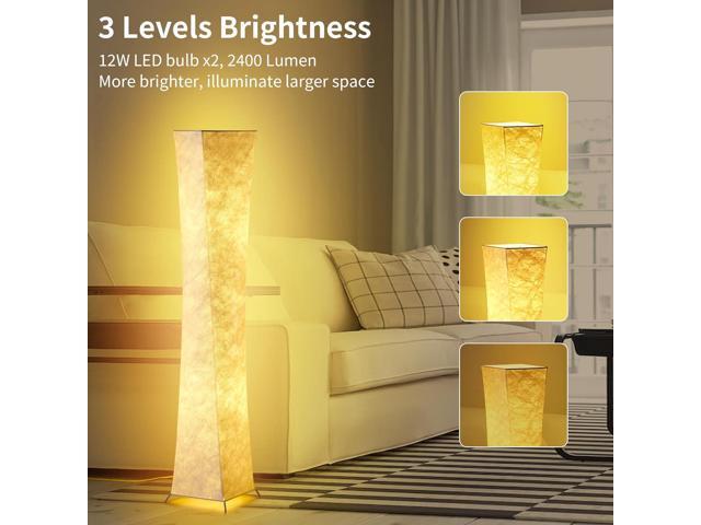 chiphy Floor Lamp, Dimmable 61' Tall Standing Lamp, 3 Levels Adjustable Brightness 12Wx2 LED Bulbs, Column Floor Light w/White Fabric Shade, Home...