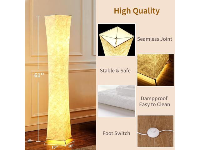chiphy Floor Lamp, Dimmable 61' Tall Standing Lamp, 3 Levels Adjustable Brightness 12Wx2 LED Bulbs, Column Floor Light w/White Fabric Shade, Home...