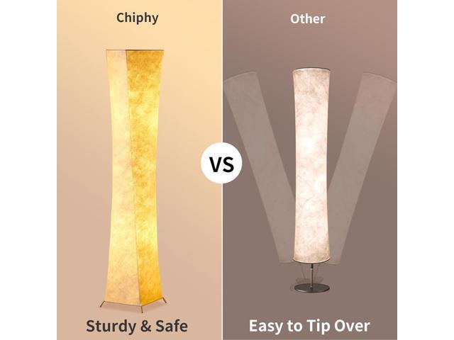 chiphy Floor Lamp, Dimmable 61' Tall Standing Lamp, 3 Levels Adjustable Brightness 12Wx2 LED Bulbs, Column Floor Light w/White Fabric Shade, Home...