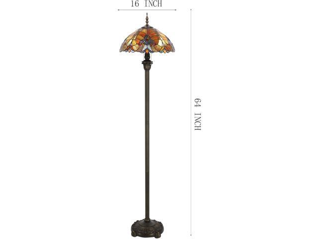 WERFACTORY Tiffany Floor Lamp Red Brown Liaison Stained Glass Standing Reading Light 16X16X64 Inches Antique Pole Corner Lamp Decor Bedroom Living...