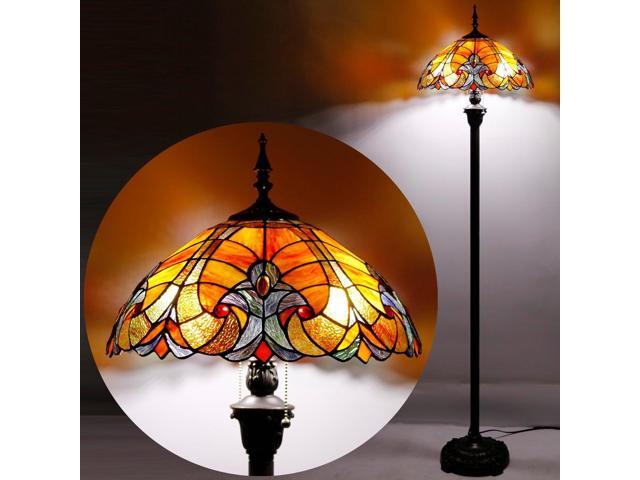 WERFACTORY Tiffany Floor Lamp Red Brown Liaison Stained Glass Standing Reading Light 16X16X64 Inches Antique Pole Corner Lamp Decor Bedroom Living...