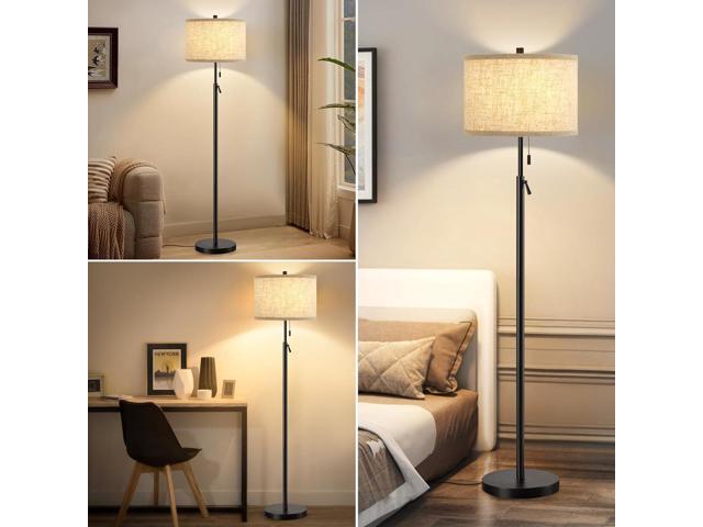 GyroVu Black Floor Lamp, Height Adjustable Standing Lamp Tall Lamp with Fabric Lampshade & Pull Chain Corner Floor Lamps for Living Room, Bedroom &...