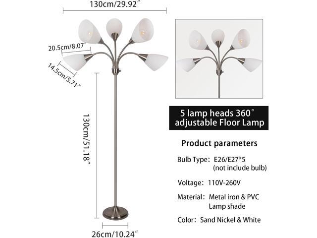 HonoDing Medusa Floor Lamps Standing Lamps 5 Heads Adjustable Reading Light Large Shade Use E26 A19 Bulb Floor Lamps for Living Room Bedroom (Satin...