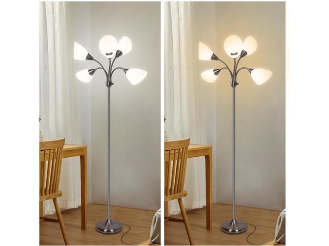 HonoDing Medusa Floor Lamps Standing Lamps 5 Heads Adjustable Reading Light Large Shade Use E26 A19 Bulb Floor Lamps for Living Room Bedroom (Satin...