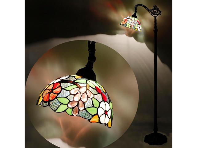 Tiffany Floor Lamp Stained Glass Green Purple Grape Arched Reading Light Gooseneck Adjustable Corner Standing Lamp 10X16X64 Inch for Bedroom Living...