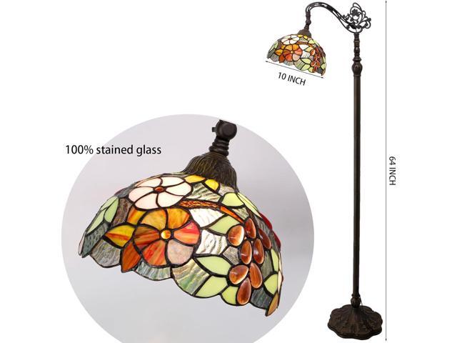 Tiffany Floor Lamp Stained Glass Green Purple Grape Arched Reading Light Gooseneck Adjustable Corner Standing Lamp 10X16X64 Inch for Bedroom Living...