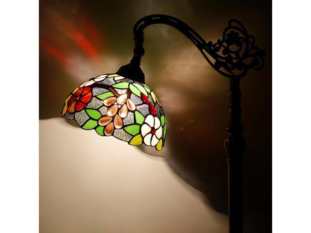 Tiffany Floor Lamp Stained Glass Green Purple Grape Arched Reading Light Gooseneck Adjustable Corner Standing Lamp 10X16X64 Inch for Bedroom Living...