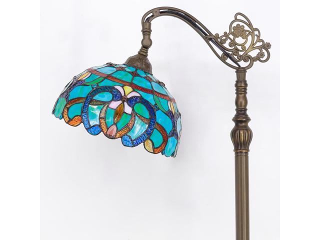 Tiffany Floor Lamp Stained Glass Lamp 18.88X12X67 Inch Angle Adjustable Arched Gooseneck Antique Reading Light (Green Brown Jewelry Baroque)