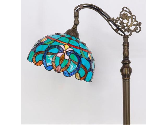 Tiffany Floor Lamp Stained Glass Lamp 18.88X12X67 Inch Angle Adjustable Arched Gooseneck Antique Reading Light (Green Brown Jewelry Baroque)