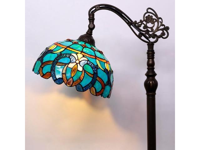 Tiffany Floor Lamp Stained Glass Lamp 18.88X12X67 Inch Angle Adjustable Arched Gooseneck Antique Reading Light (Green Brown Jewelry Baroque)