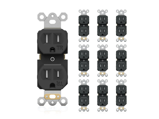 Electrical Outlet, Tamper-Resistant Duplex Receptacle, Standard Electrical Duplex Wall Outlet, 2 Pole 3 Wire, Self-Grounding, Residential Grade, UL...