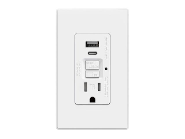 AIDA 15 Amp GFCI Outlet with USB Ports (USB-C & USB-A), Self-Test Tamper Resistant GFCI USB Outlet, 24W Max Output, Compact Design for Standard...